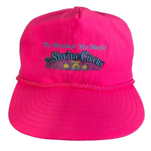 Vintage 90s Nissin Neon Pink Shrine Circus Snapback Hat Rope Foam Trucker - Picture 2 of 16